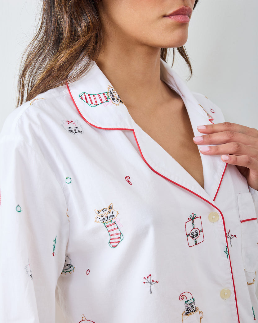 Holiday Cats - Long PJ Set - Cloud - Printfresh