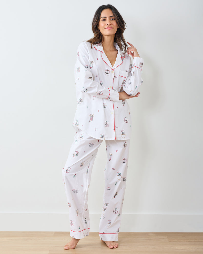 Holiday Cats - Long PJ Set - Cloud - Printfresh