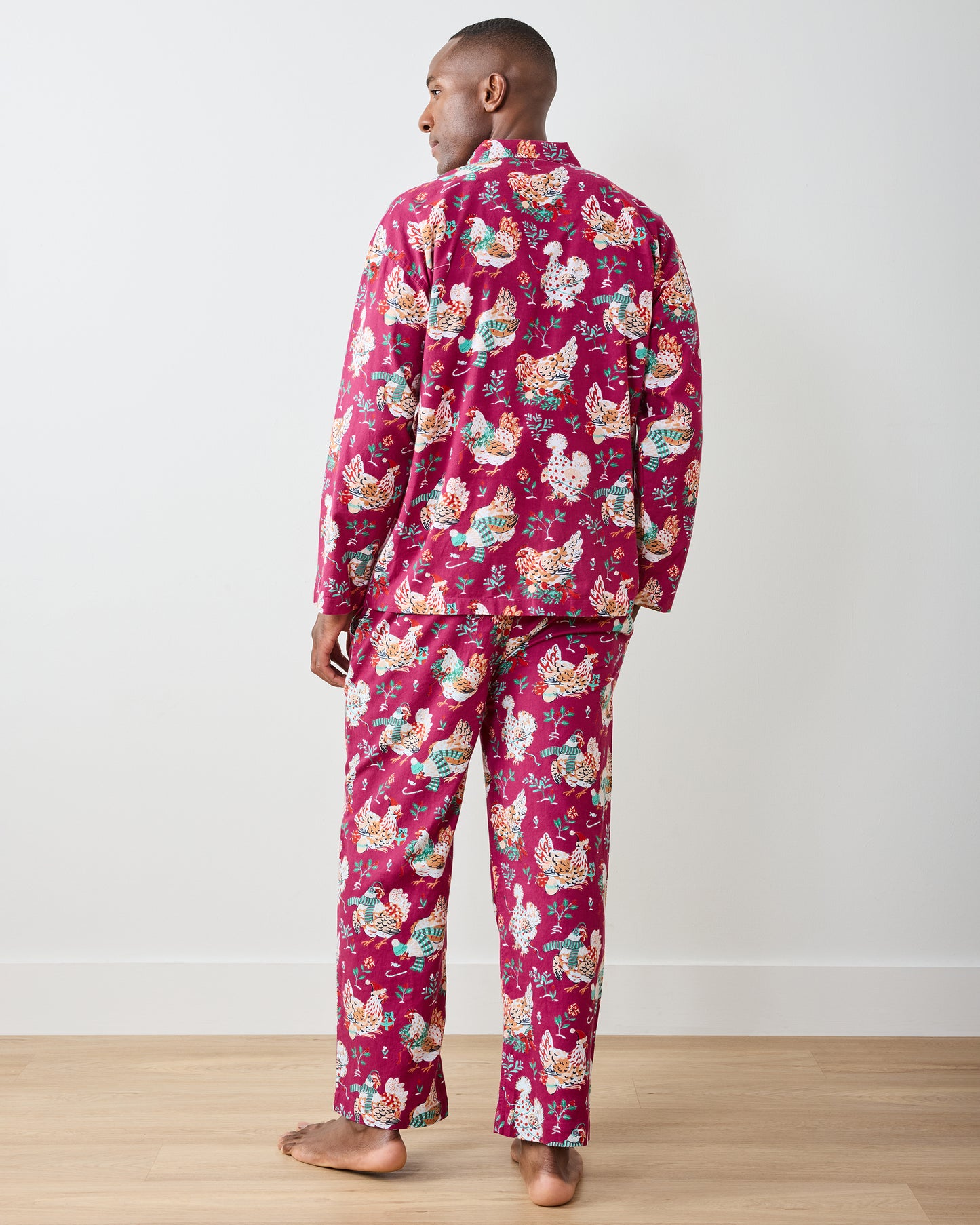 Holiday Hens - Lightweight Flannel Men's Long PJ Set - Burgundy - Printfresh