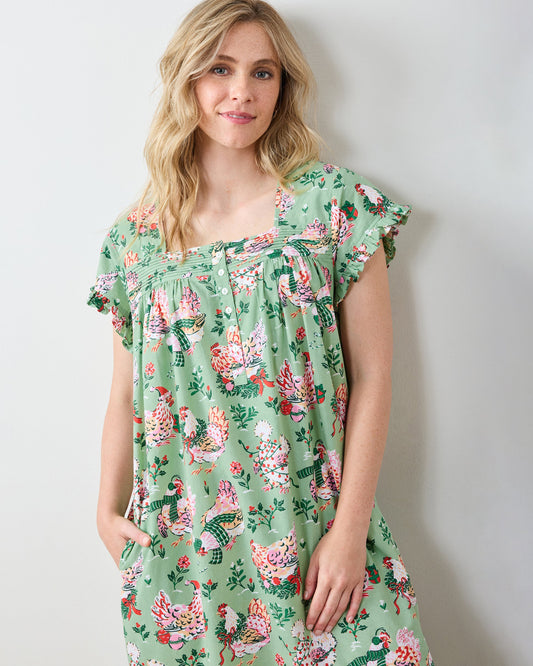Holiday Hens - Daylight Nightgown - Sage - Printfresh