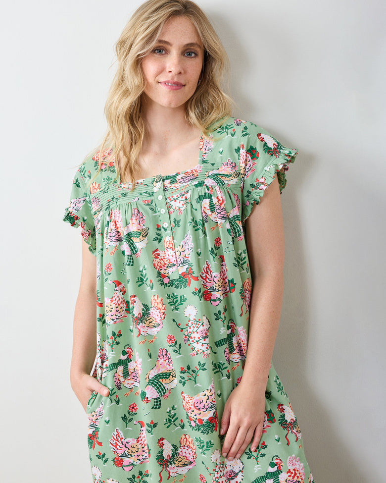 Holiday Hens - Daylight Nightgown - Sage - Printfresh
