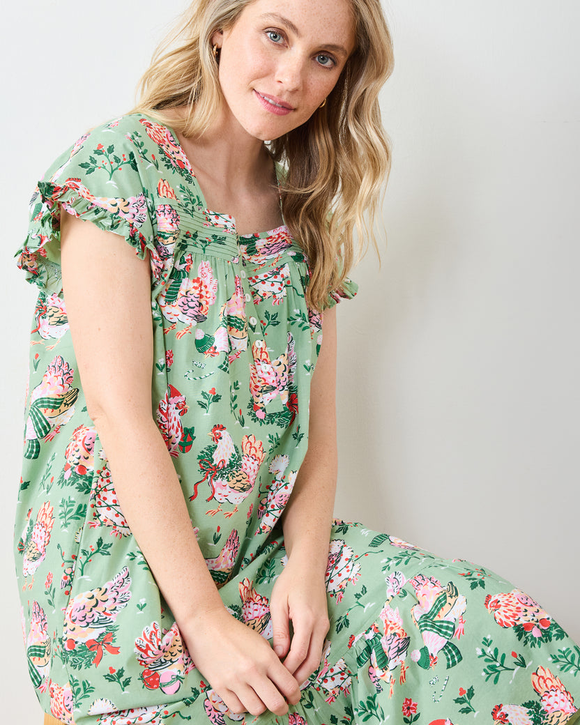 Holiday Hens - Daylight Nightgown - Sage - Printfresh