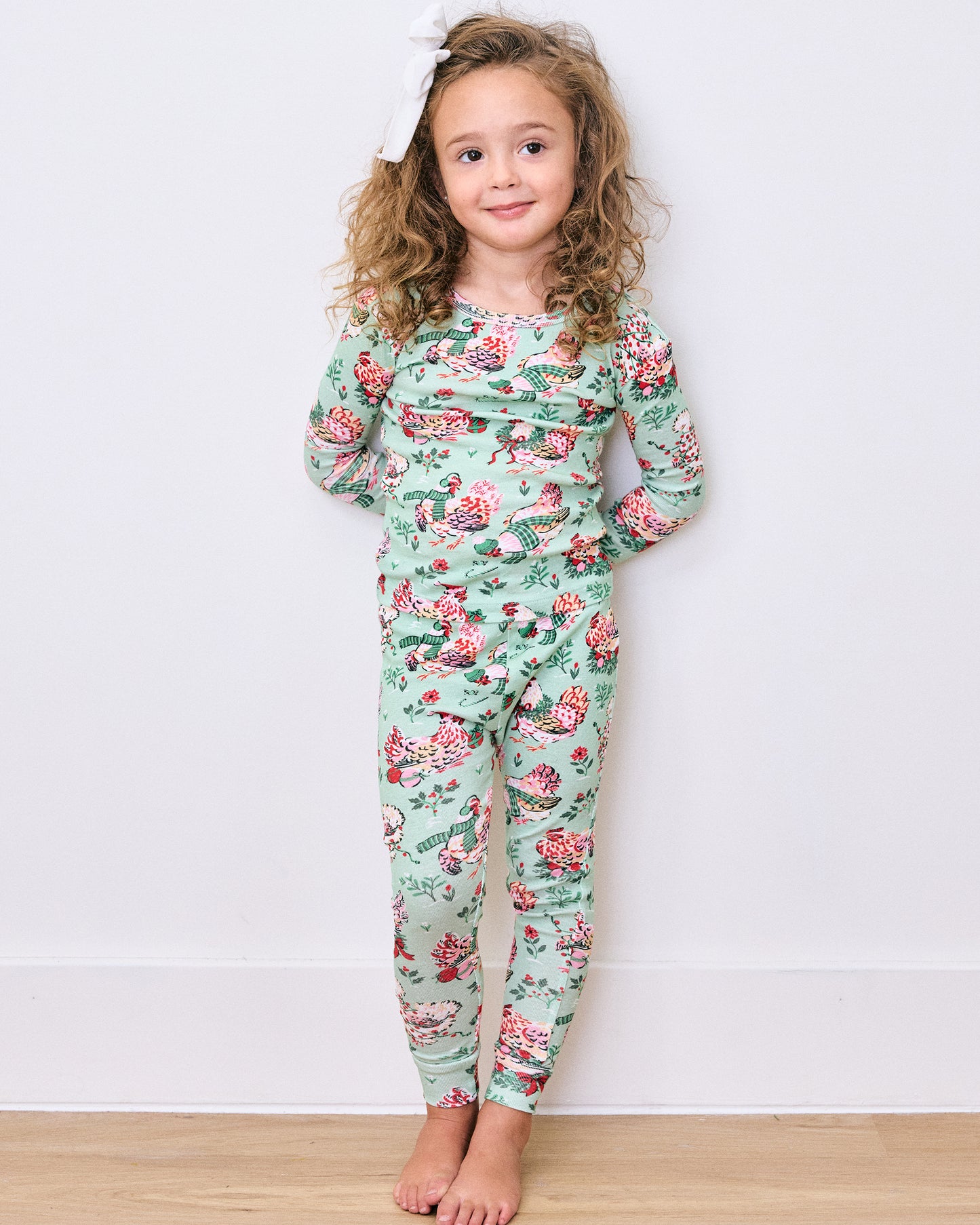 Holiday Hens - Kids Snug Fit PJ Set - Sage - Printfresh