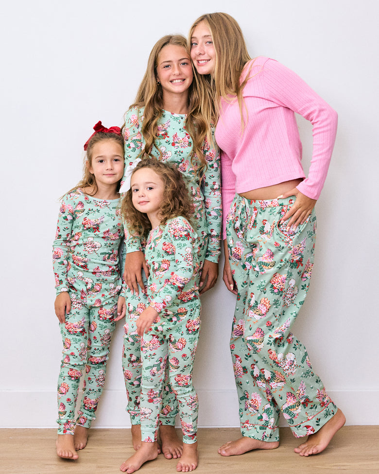 Holiday Hens - Kids Snug Fit PJ Set - Sage - Printfresh