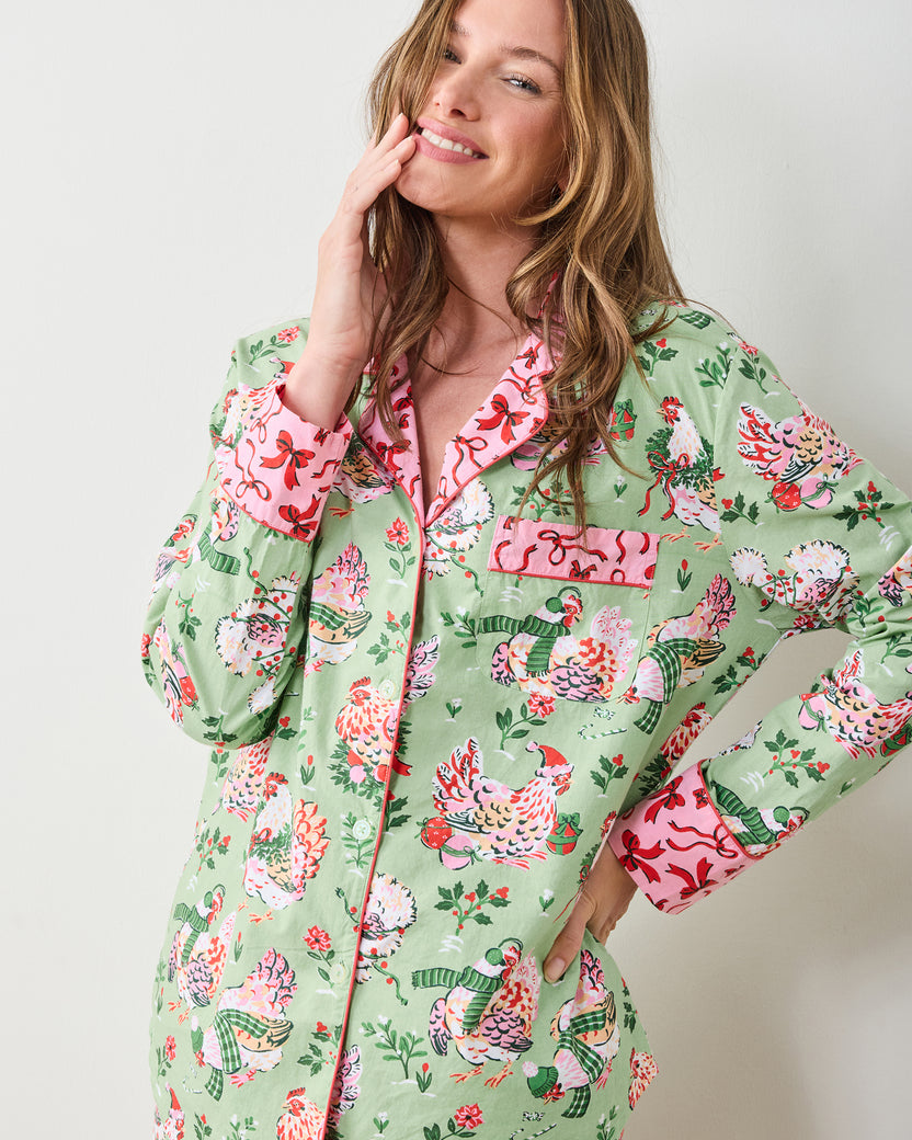 Holiday Hens - Petite Long PJ Set - Sage - Printfresh