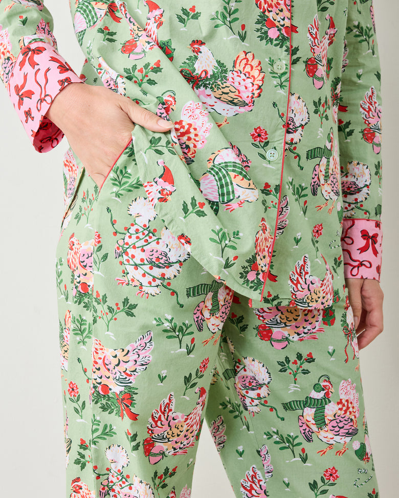 Holiday Hens - Long PJ Set - Sage - Printfresh