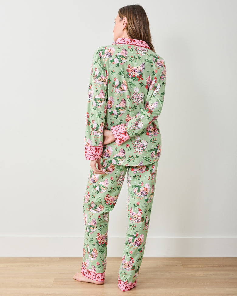 Holiday Hens - Long PJ Set - Sage - Printfresh