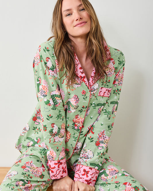 Holiday Hens - Long PJ Set - Sage - Printfresh