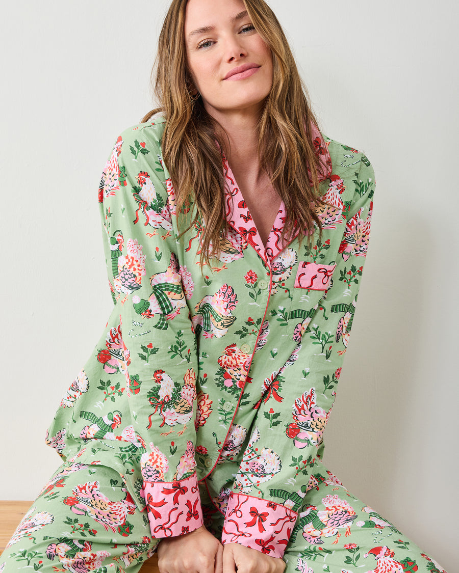 Holiday Hens - Long PJ Set - Sage - Printfresh