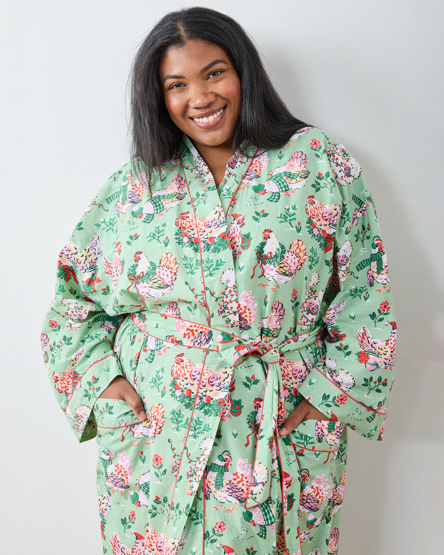 Holiday Hens - Lounge Robe - Sage - Printfresh