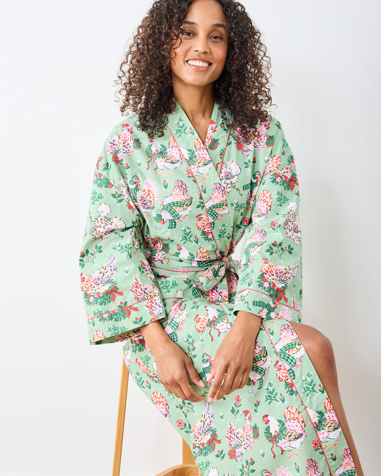 Holiday Hens - Lounge Robe - Sage - Printfresh
