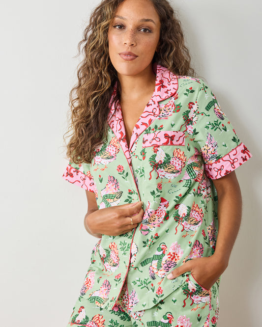 Holiday Hens - Short PJ Set - Sage - Printfresh