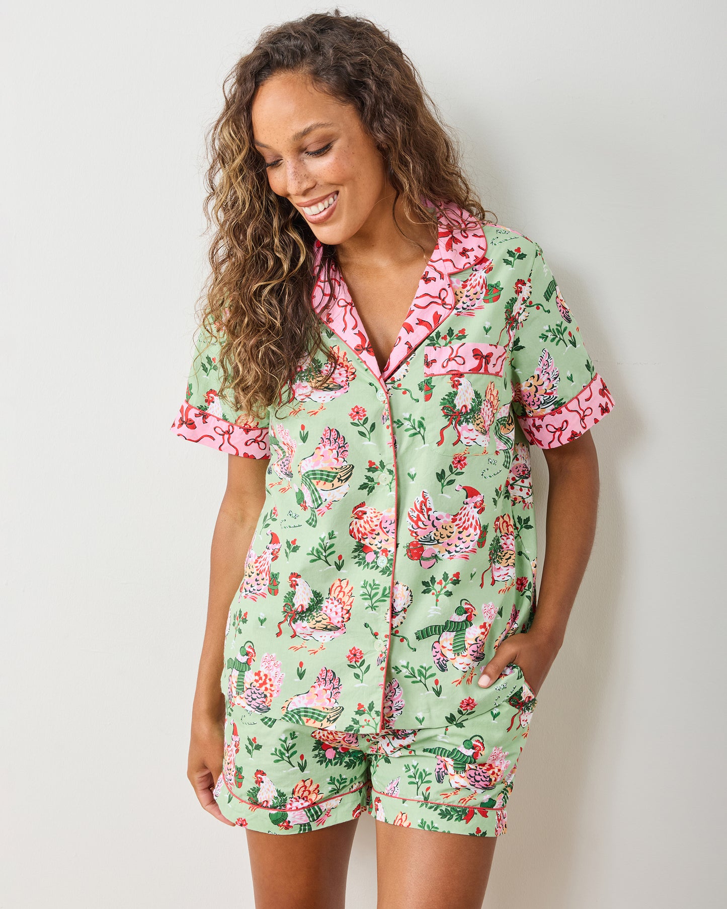 Holiday Hens - Short PJ Set - Sage - Printfresh