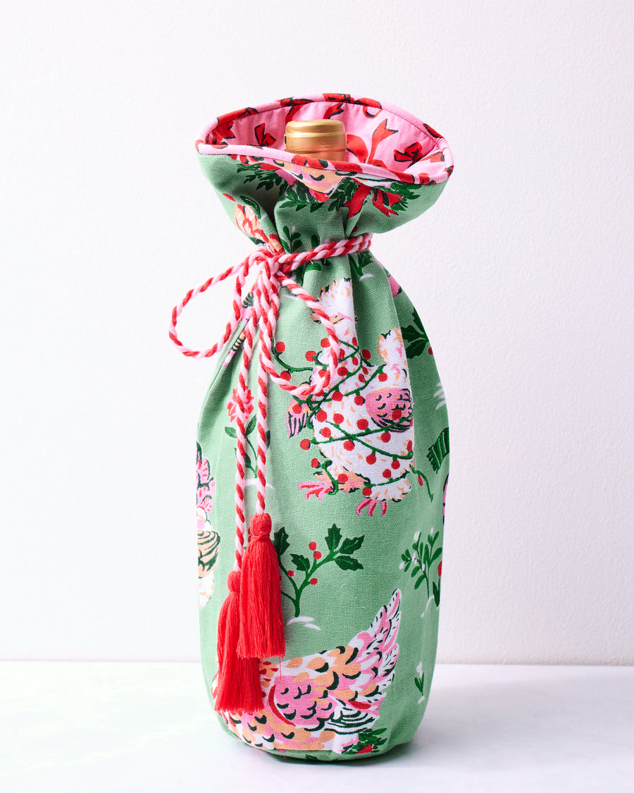 Holiday Hens - Wine Bag - Sage - Printfresh