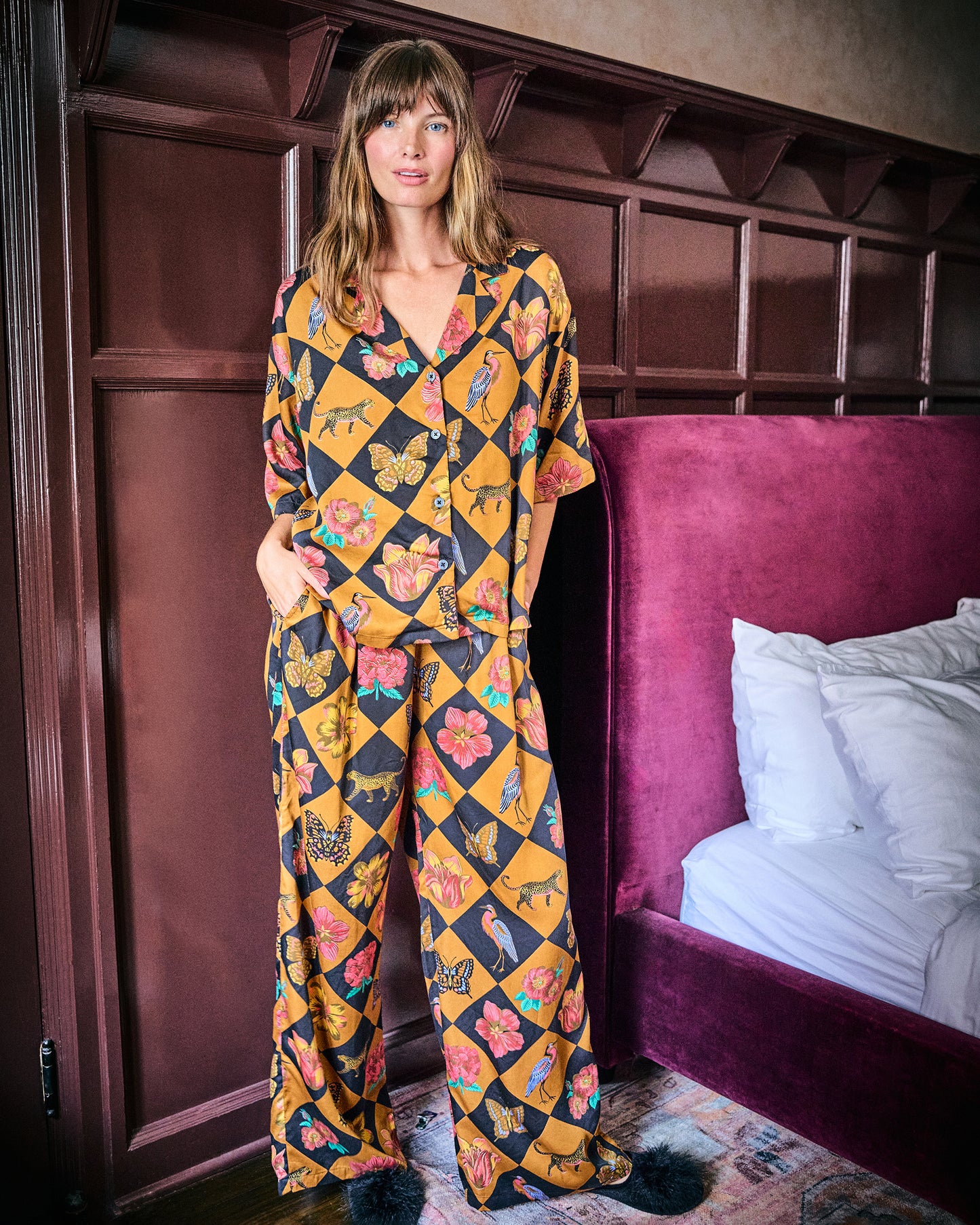 Botanical Checkerboard - Tall Eco Satin Wildest Dream Set - Caramel - Printfresh