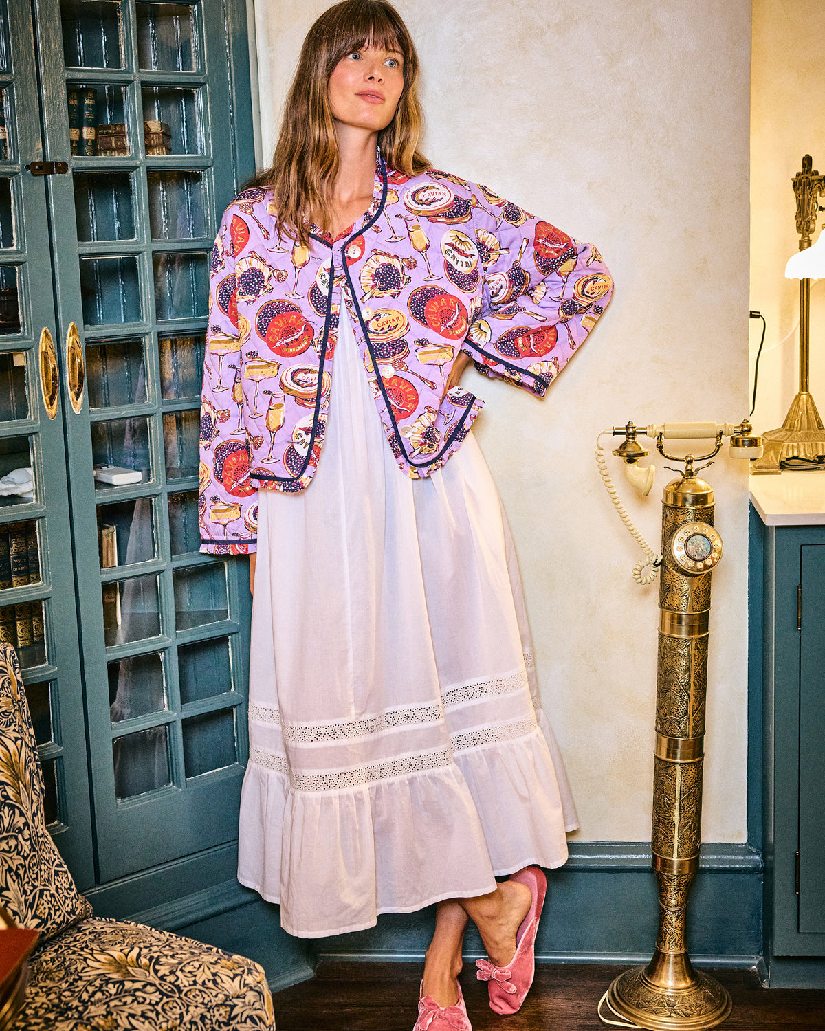 Champagne & Caviar - Eco Satin Slumber Jacket - Lavender Spritz - Printfresh
