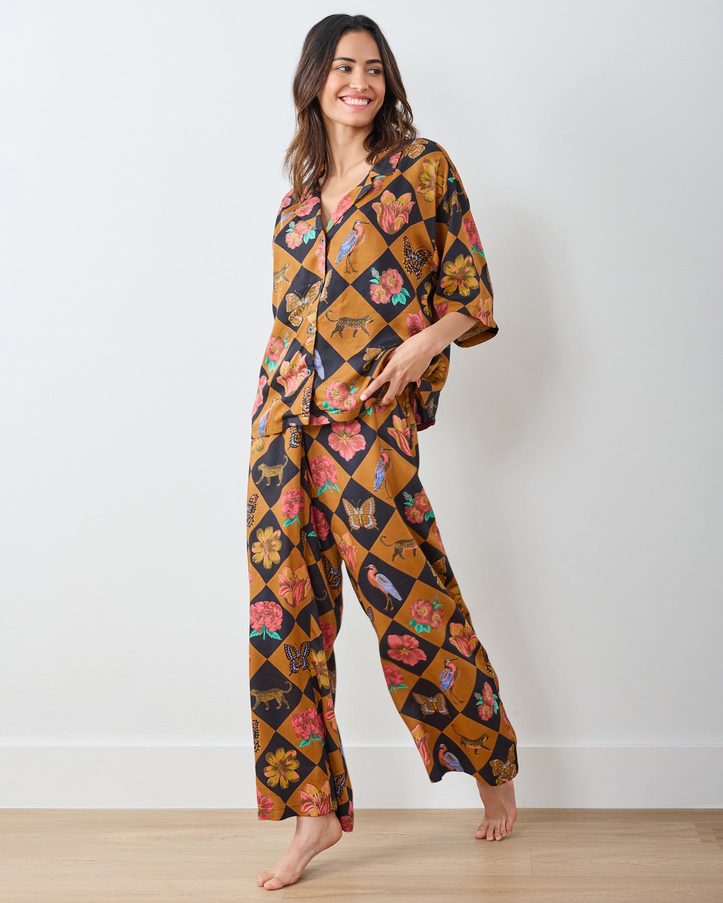 Botanical Checkerboard - Eco Satin Wildest Dreams Set - Caramel - Printfresh