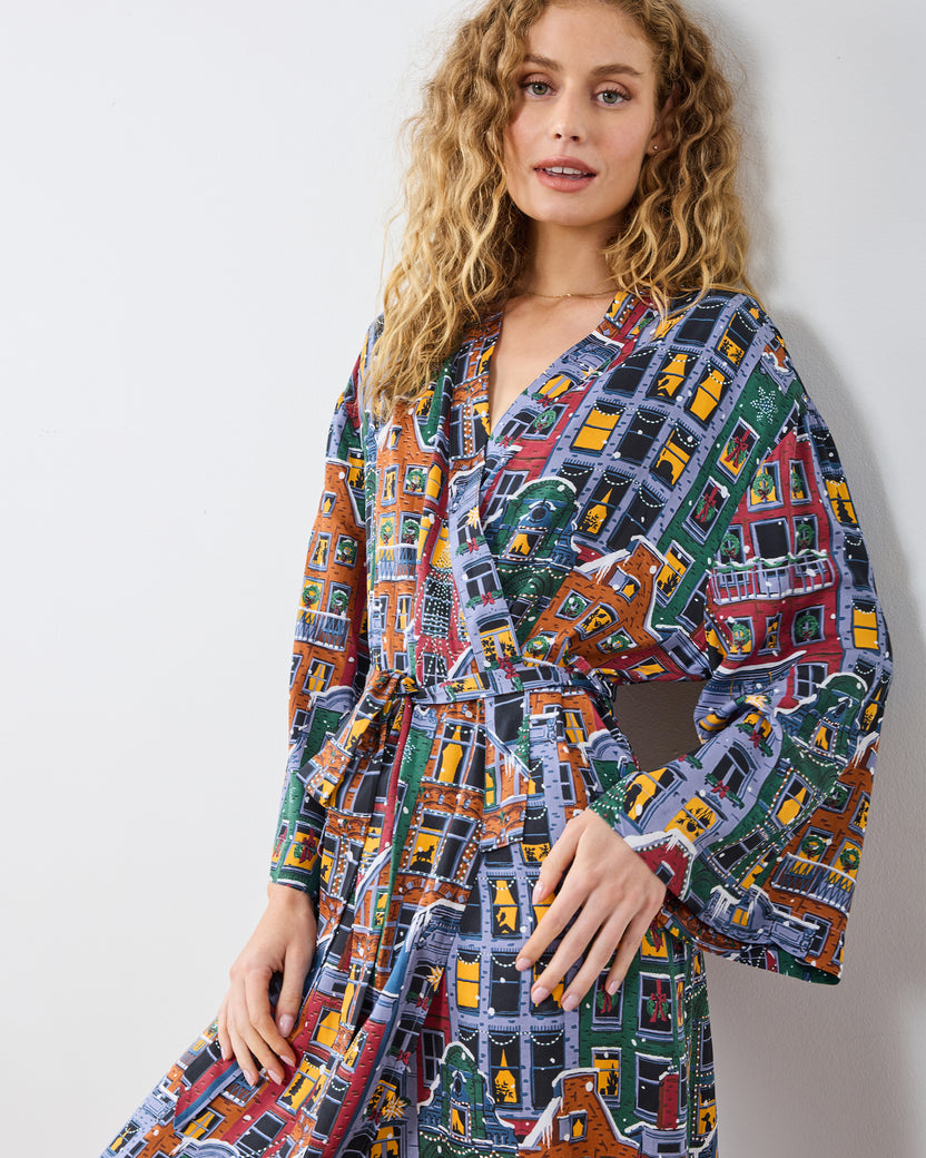 Manhattan Christmas - Eco Satin Joni Robe - Cozy Brownstone
