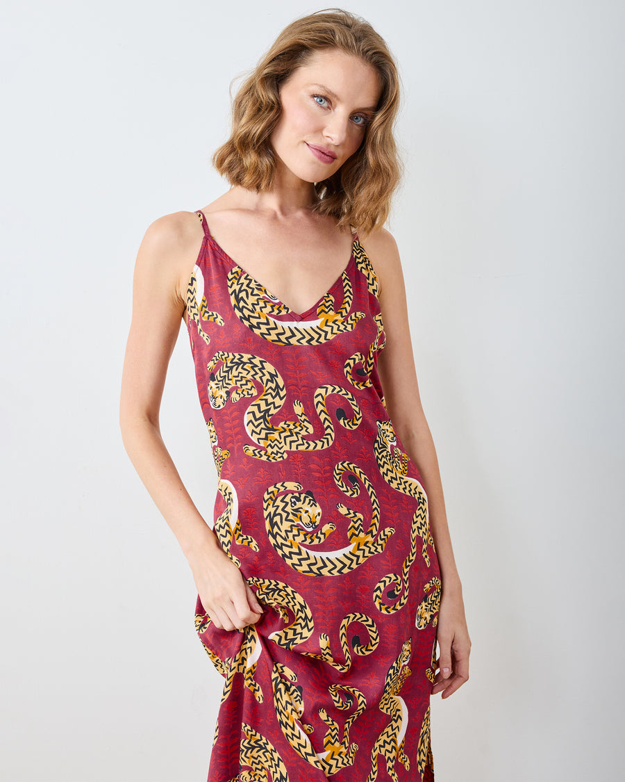 Twisted Tiger - Eco Satin Chic To Sleep Nightie - Merlot - Printfresh