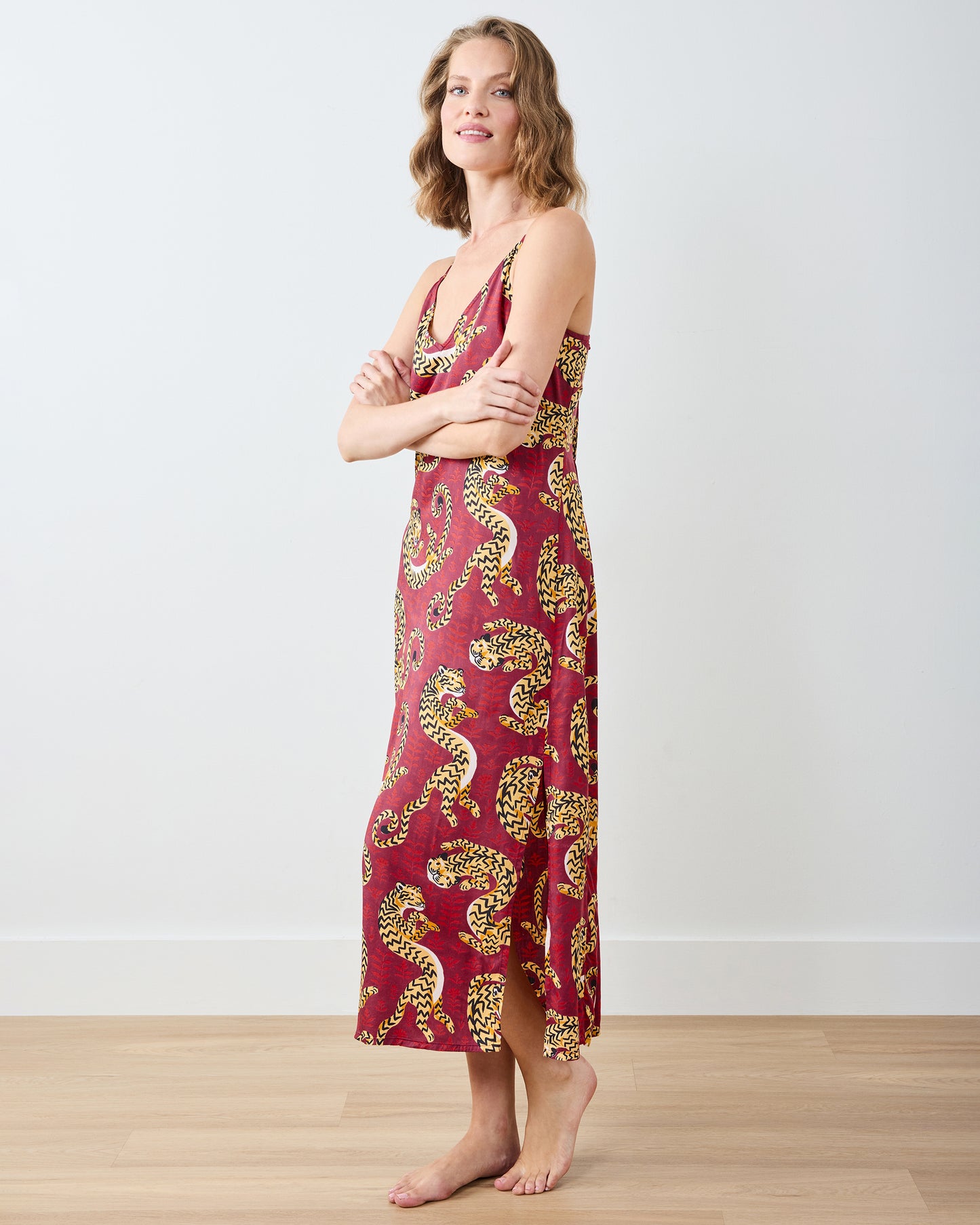 Twisted Tiger - Eco Satin Chic To Sleep Nightie - Merlot - Printfresh