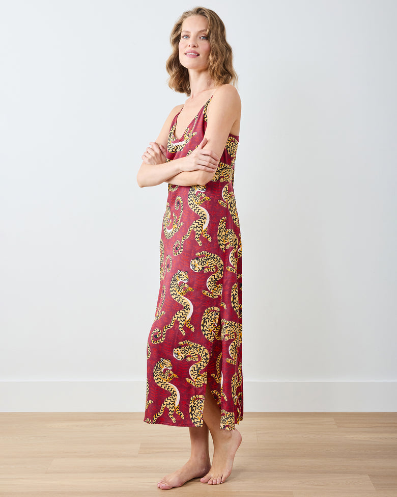 Twisted Tiger - Eco Satin Chic To Sleep Nightie - Merlot - Printfresh