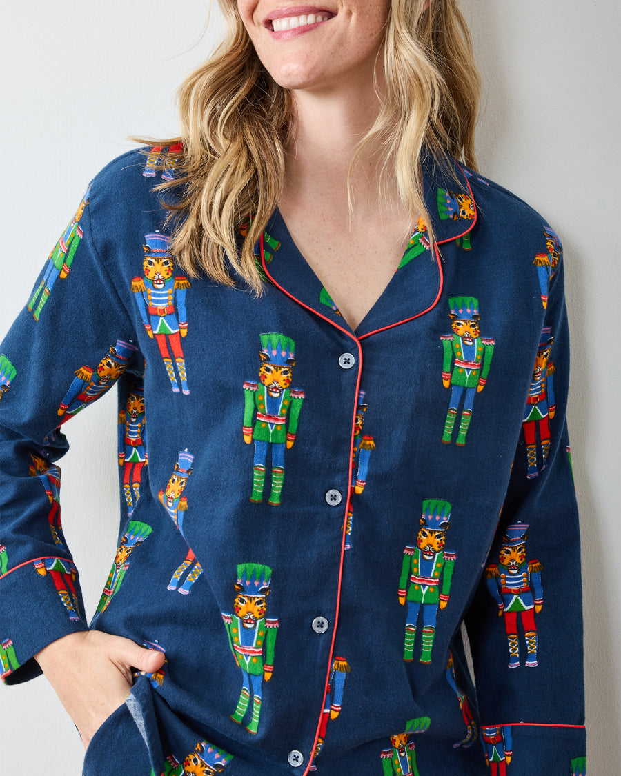 Leopard Nutcrackers - Midweight Flannel Long PJ Set - Navy - Printfresh