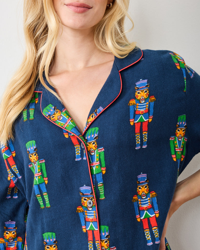 Leopard Nutcrackers - Midweight Flannel Sleep Shirt - Navy - Printfresh