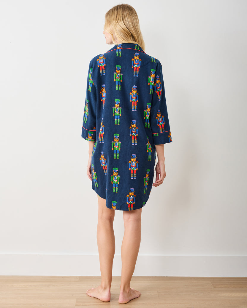 Leopard Nutcrackers - Midweight Flannel Sleep Shirt - Navy - Printfresh