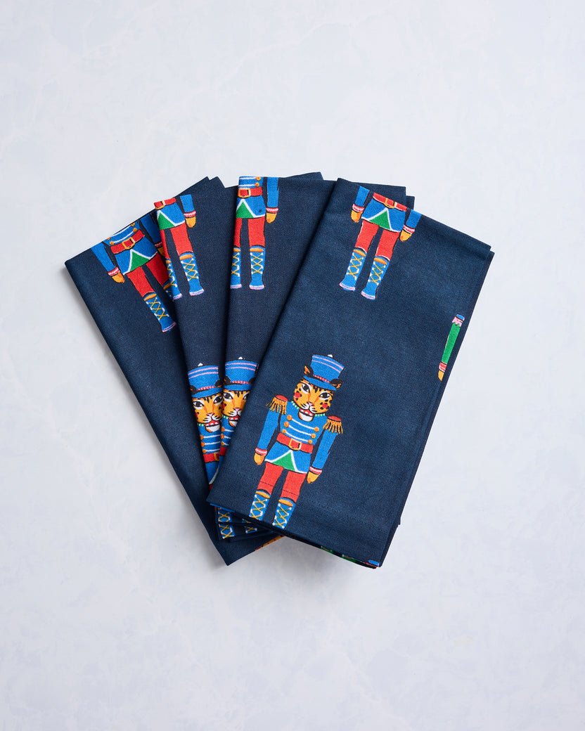 Leopard Nutcrackers - Dinner Napkins Set of 4- Navy - Printfresh