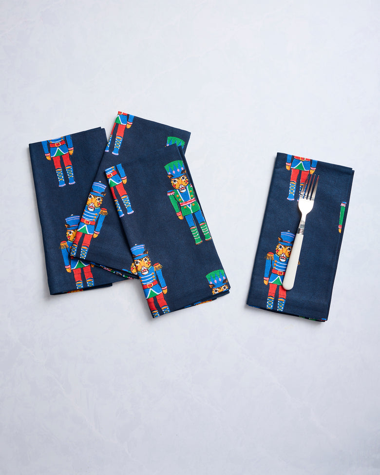 Leopard Nutcrackers - Dinner Napkins Set of 4- Navy - Printfresh