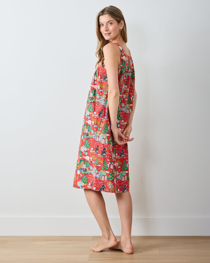 Meowy Christmas - Back to Bed Nightgown - Red Bow - Printfresh