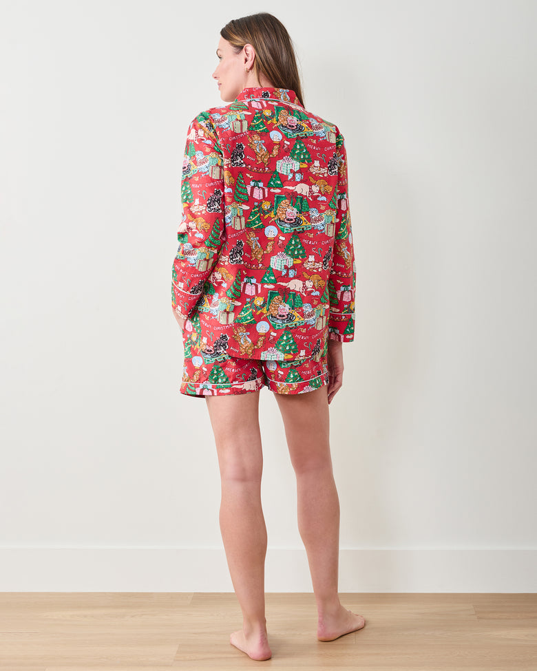 Meowy Christmas - Long Sleeve Top & Shorts Set - Red Bow - Printfresh