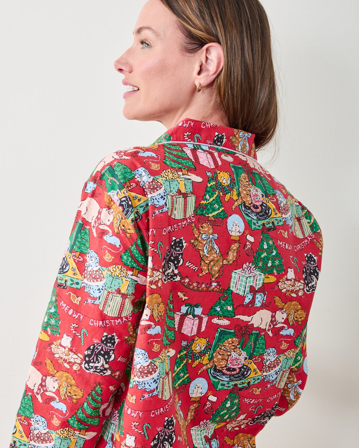 Meowy Christmas - Long Sleeve Top & Shorts Set - Red Bow - Printfresh
