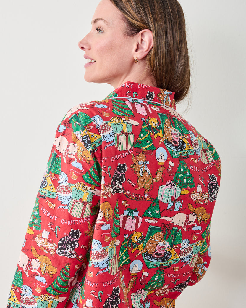Meowy Christmas - Long Sleeve Top & Shorts Set - Red Bow - Printfresh