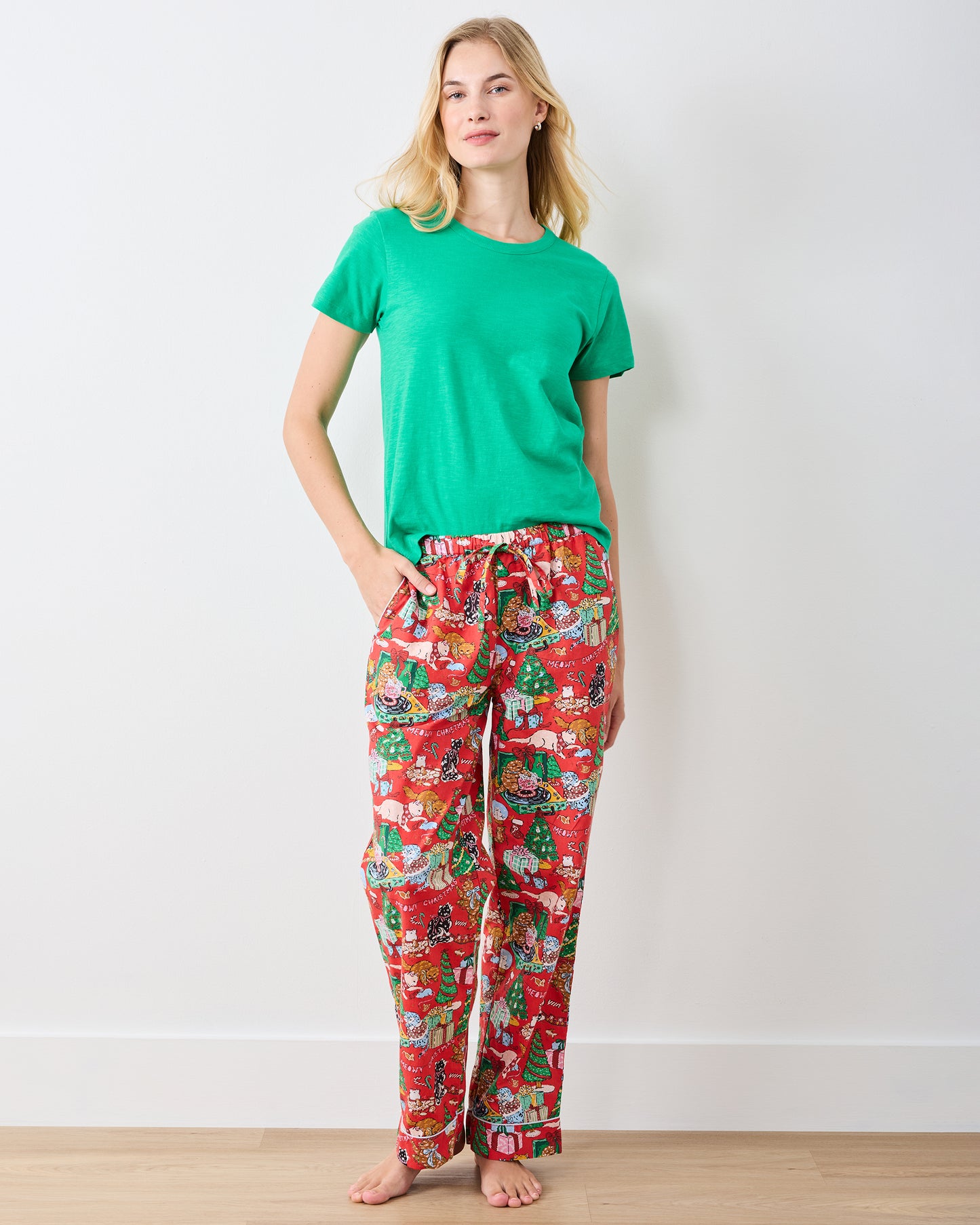 Meowy Christmas - PJ Pants - Red Bow - Printfresh
