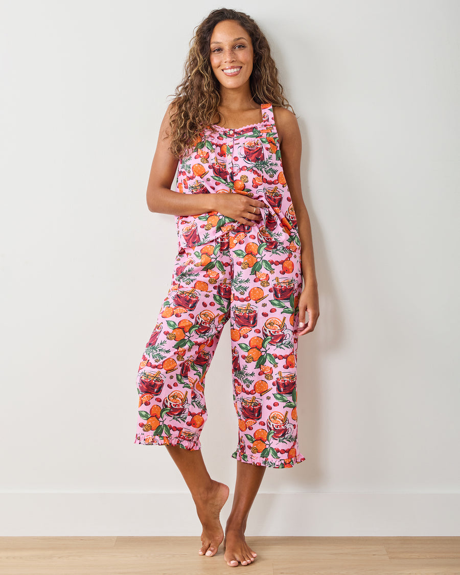 Mulled Wine - Back to Bed Cropped Pant Set - Pink Tinsel - Printfresh
