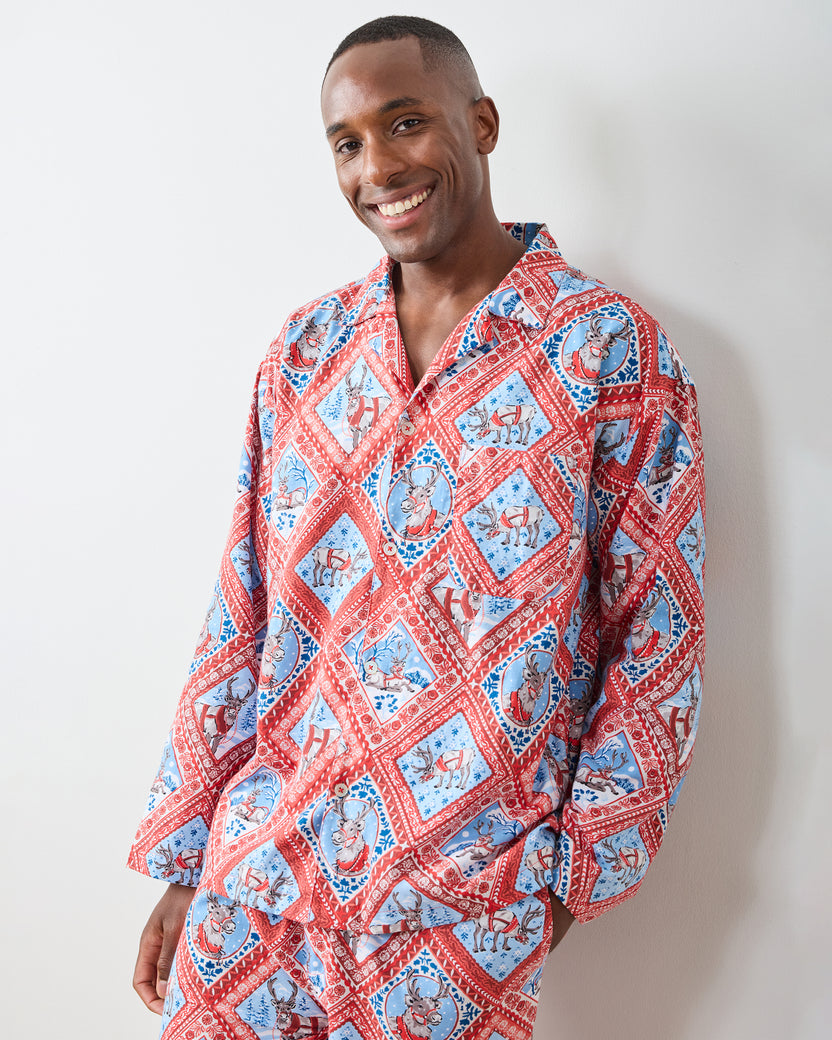 Reindeer Games - Men's Lightweight Flannel Long PJ Set - Red Sleigh - Printfresh