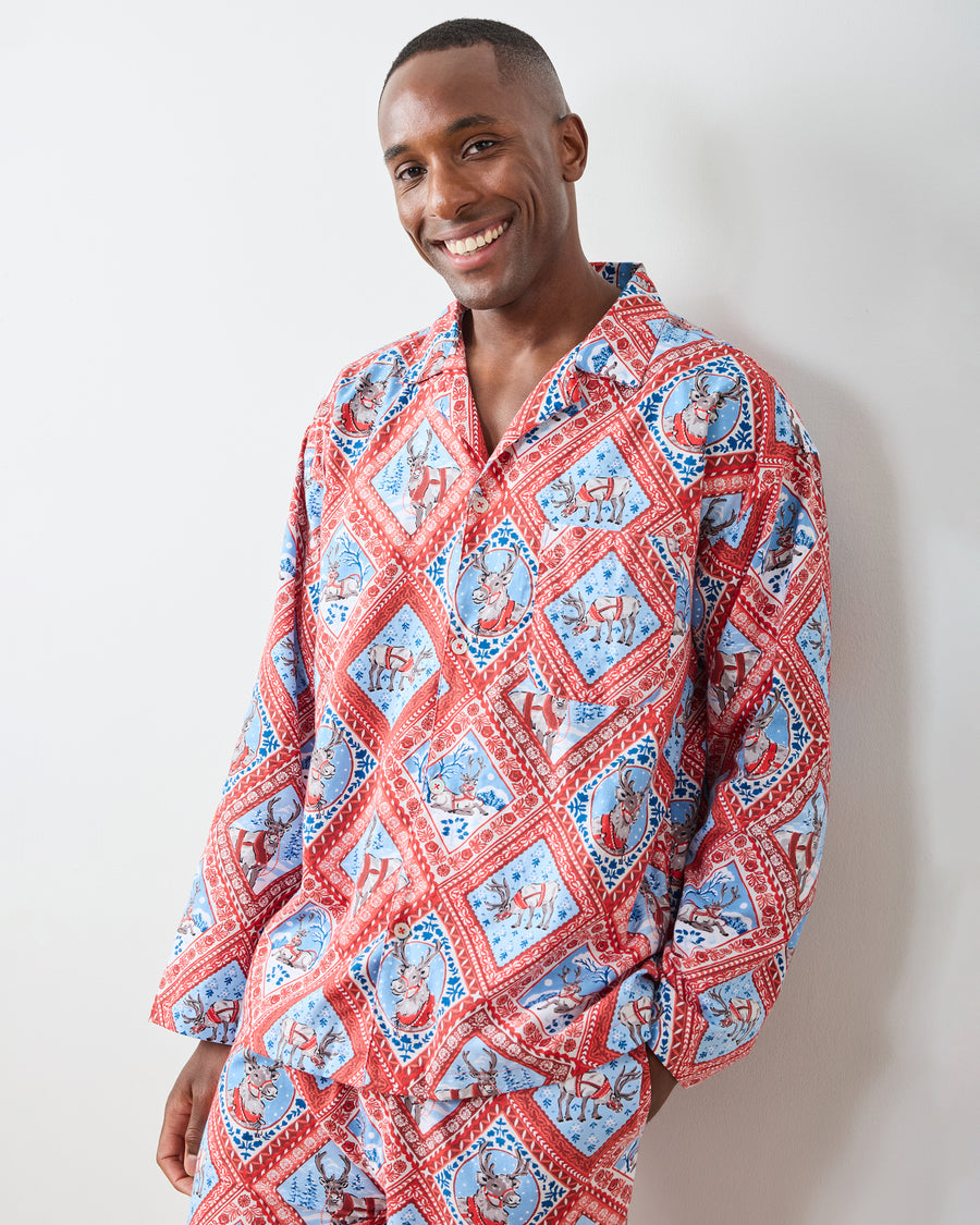 Reindeer Games - Men's Lightweight Flannel Long PJ Set - Red Sleigh - Printfresh