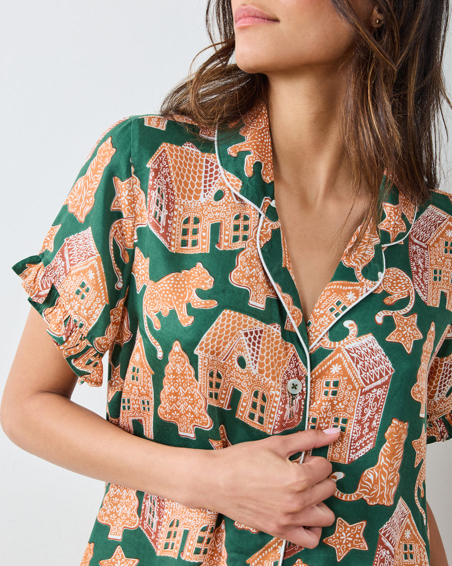 Gingerbread Party - Eco Satin Ruffle Set - Hunter Green - Printfresh