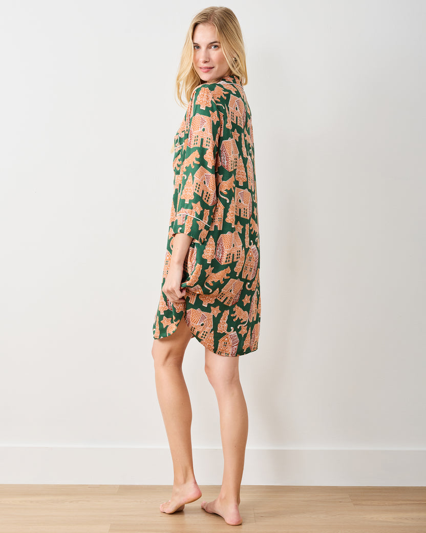 Gingerbread Party - Eco Satin Sleep Shirt - Hunter Green - Printfresh