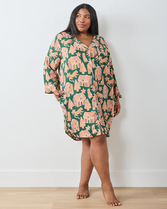 Gingerbread Party - Eco Satin Sleep Shirt - Hunter Green - Printfresh