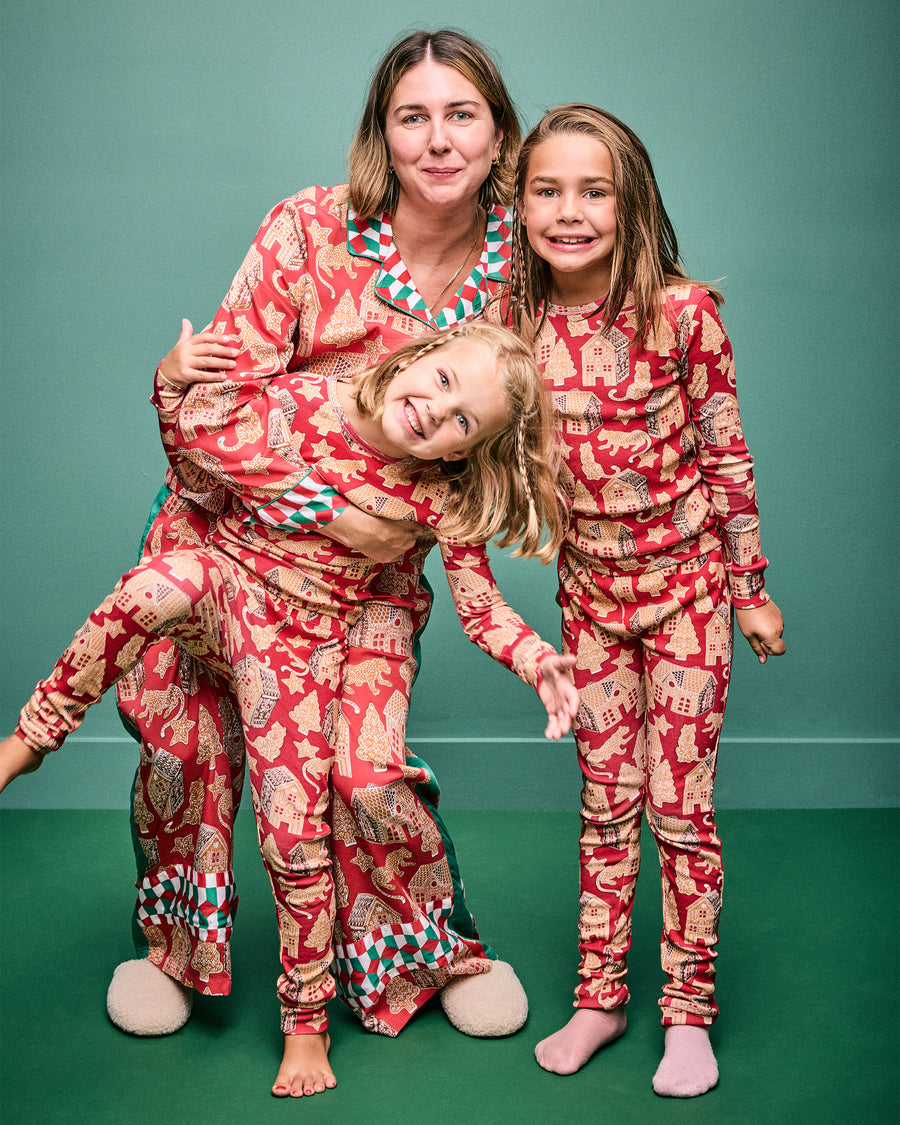 Gingerbread Party - Kids Snug Fit PJ Set - Ruby - Printfresh