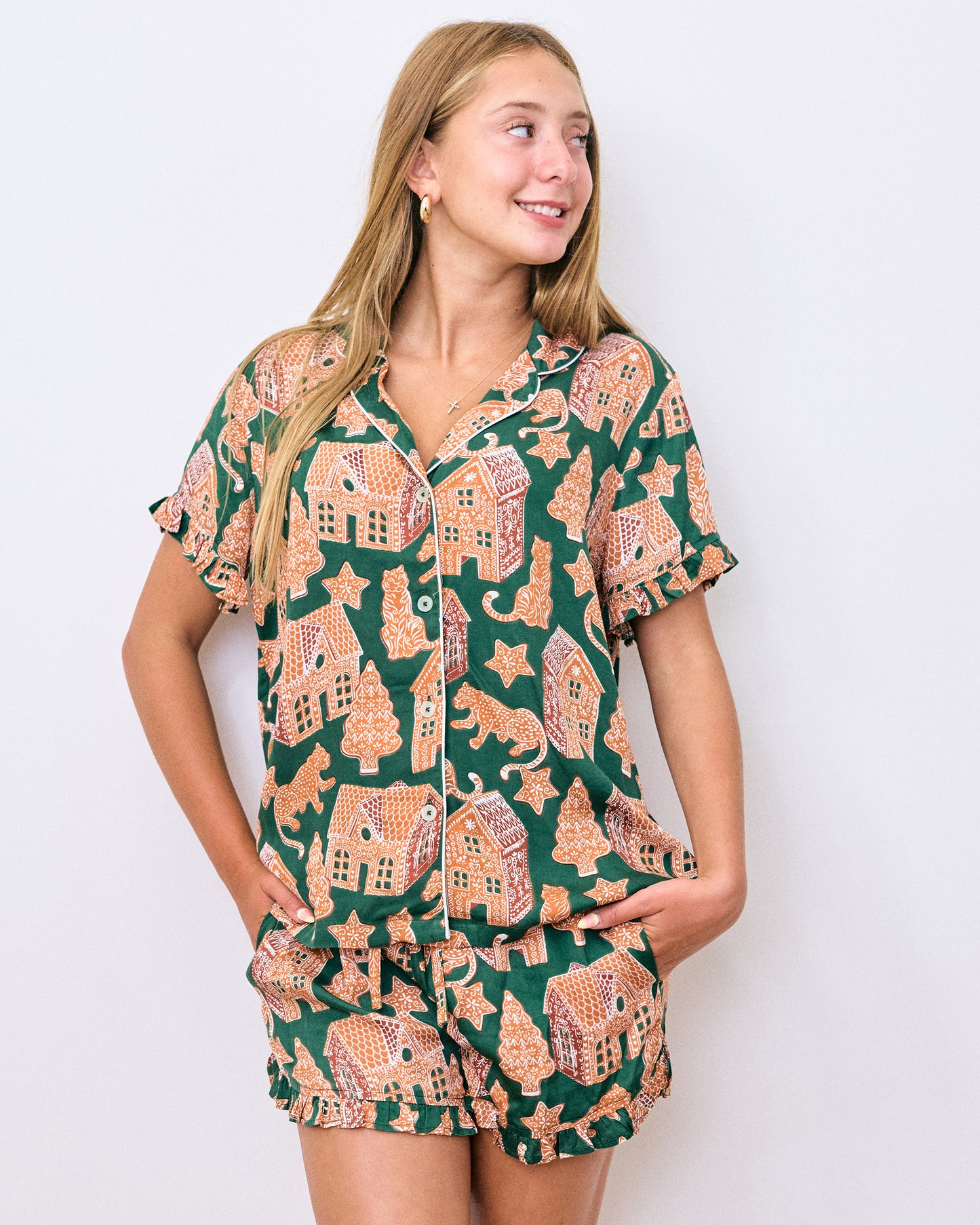 Gingerbread Party - Eco Satin Ruffle Set - Hunter Green - Printfresh