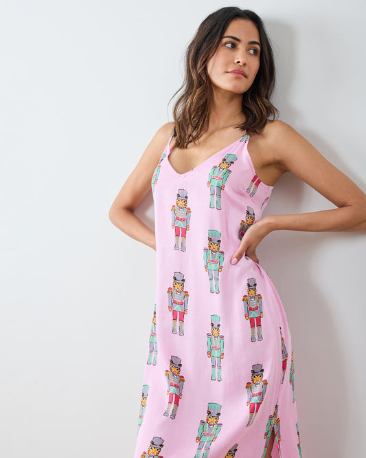 Leopard Nutcrackers - Eco Satin Chic to Sleep Nightie - Pink Candy Cane - Printfresh