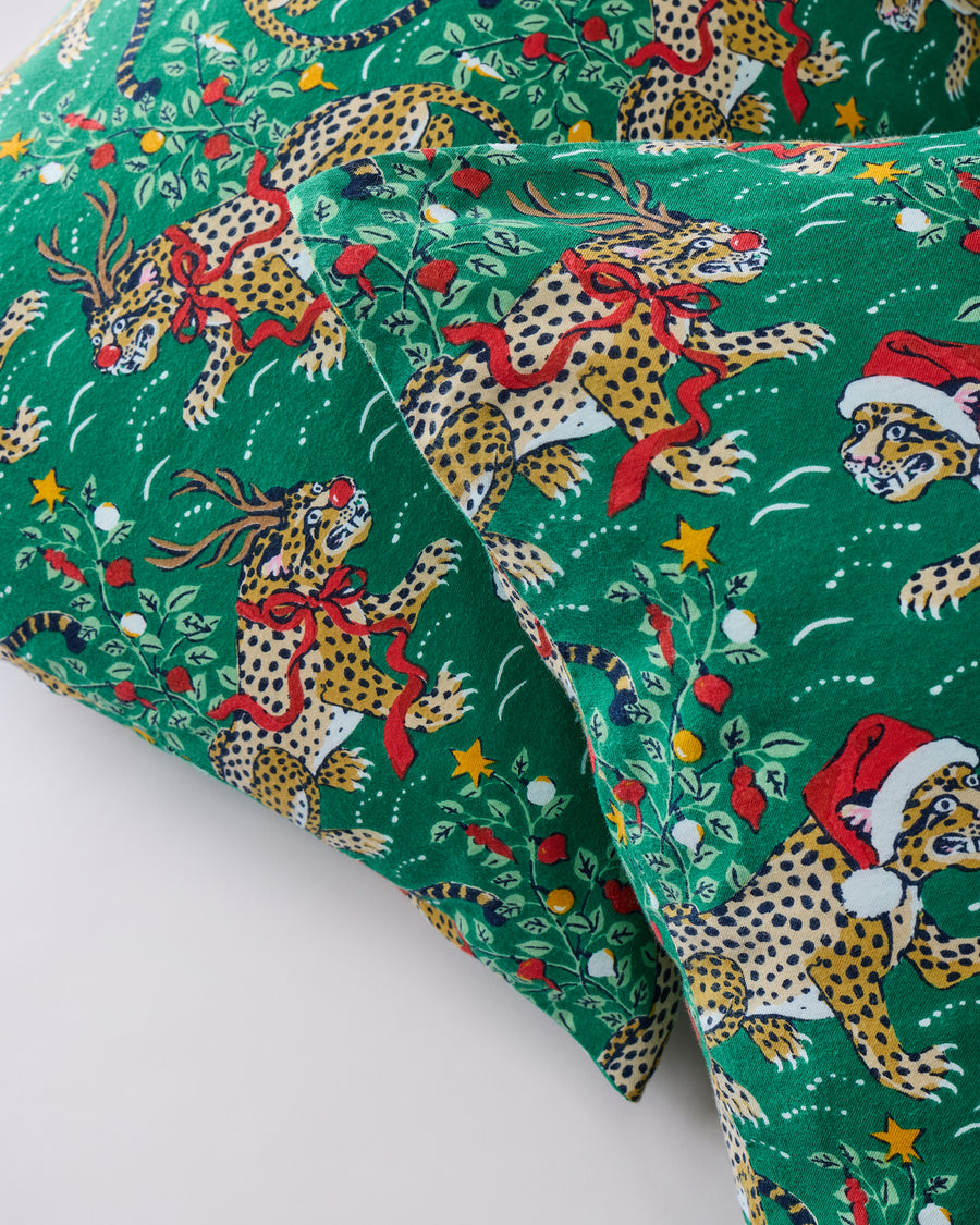 Very Merry Bagheera - Lightweight Flannel Pillowcase Set of 2 - Mistletoe - Printfresh