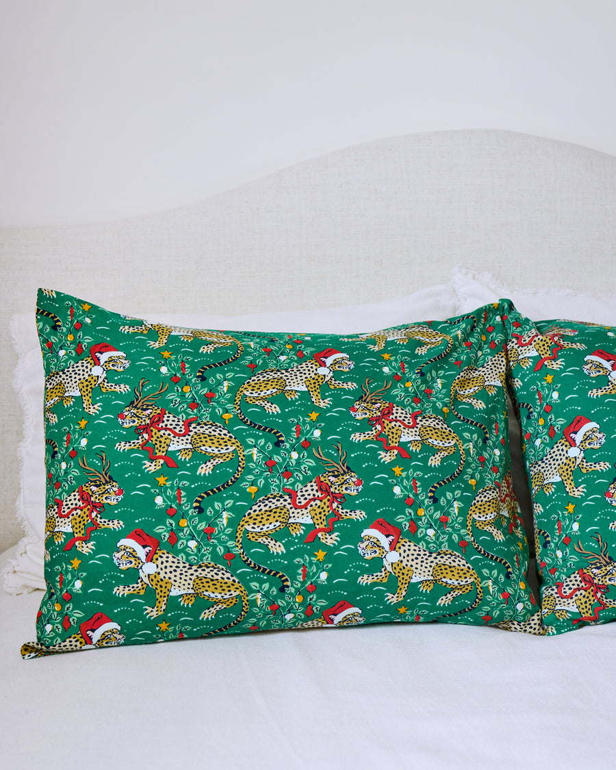 Very Merry Bagheera - Lightweight Flannel Pillowcase Set of 2 - Mistletoe - Printfresh