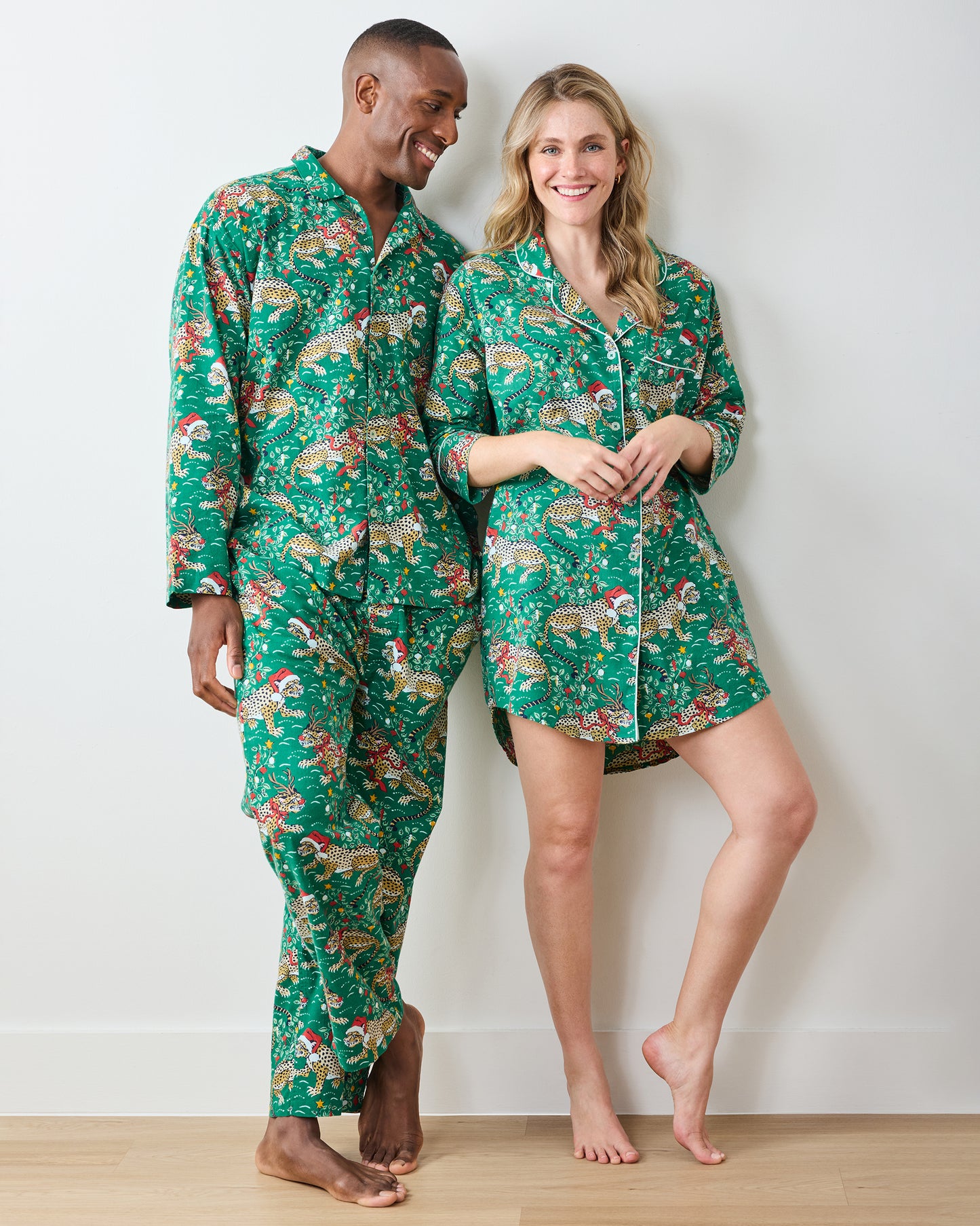 Very Merry Bagheera - Lightweight Flannel Sleep Shirt - Mistletoe - Printfresh