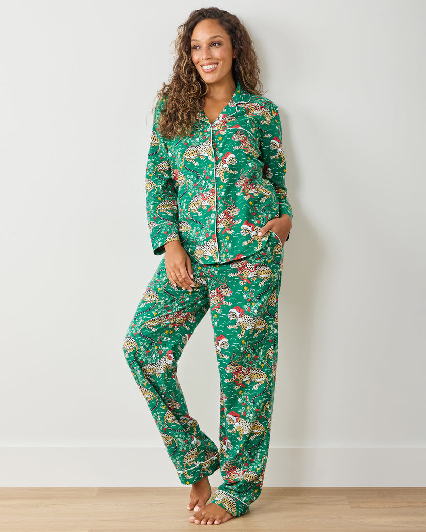 Very Merry Bagheera - Lightweight Flannel Long PJ Set - Mistletoe - Printfresh