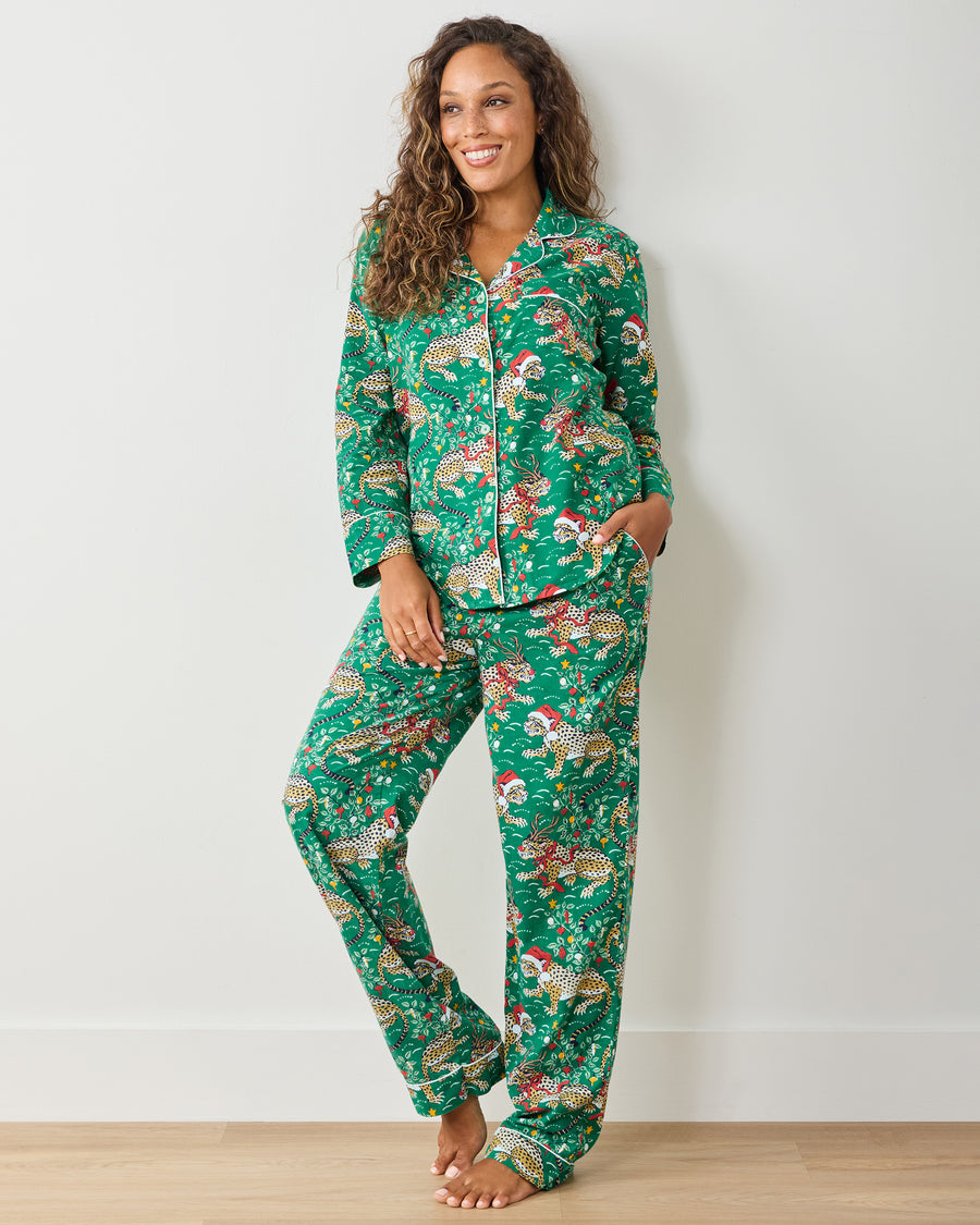 Very Merry Bagheera - Lightweight Flannel Long PJ Set - Mistletoe - Printfresh