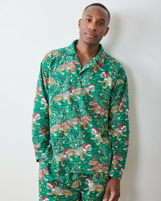 Very Merry Bagheera - Men's Lightweight Flannel Long PJ Set - Mistletoe - Printfresh